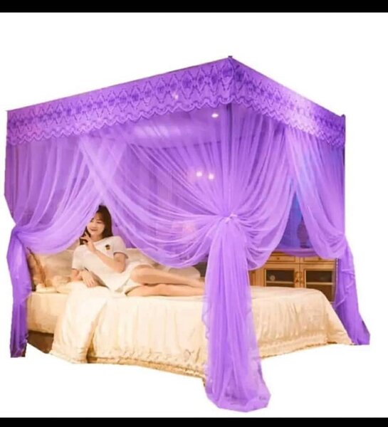 Beautiful translucent rectangular bed canopy purple