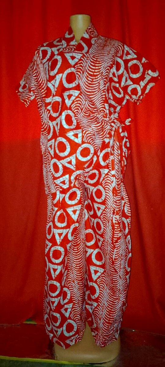 Vibrant Red Print Kaftan Set