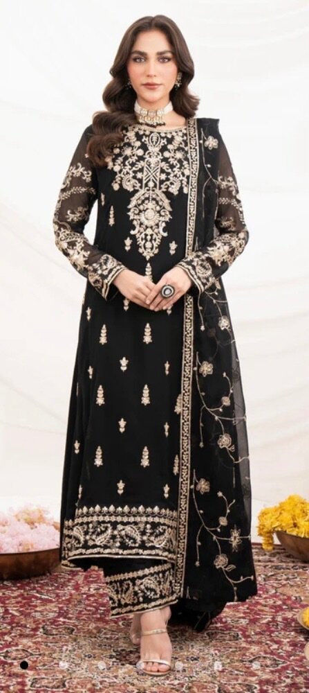 3 piece full embroidered chiffon dress