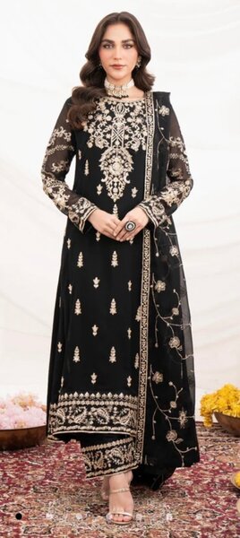 3 piece full embroidered chiffon dress