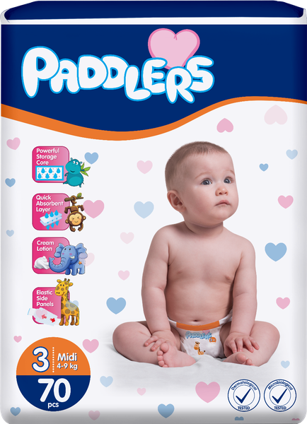 Couche Paddlers Midi Taille 3 (4-9 kg) 70 pcs