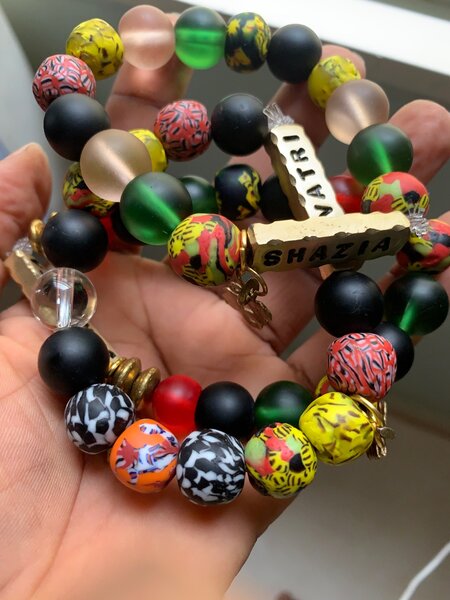 Beaded bracelet with name tag