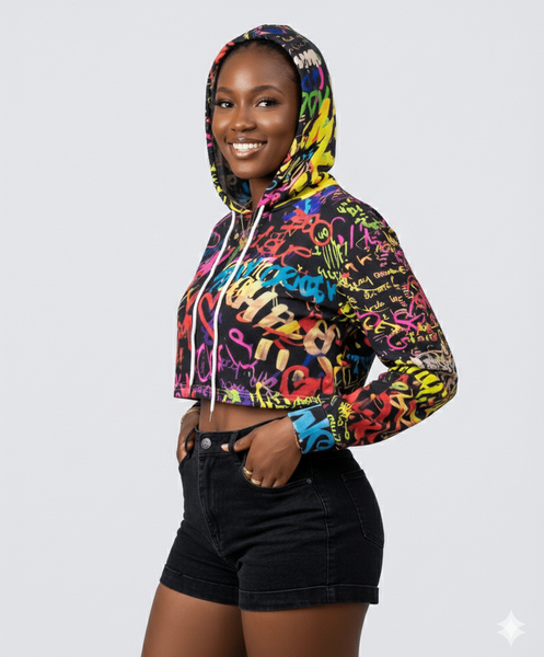 Sweat à capuche graffiti pour femme