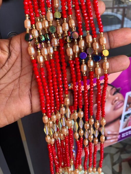 Red crystal waist beads with accessories