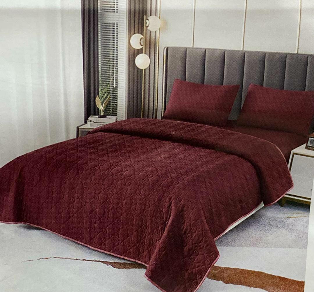 Set of 2 pillowcases, bedspread and sheet, burgundy