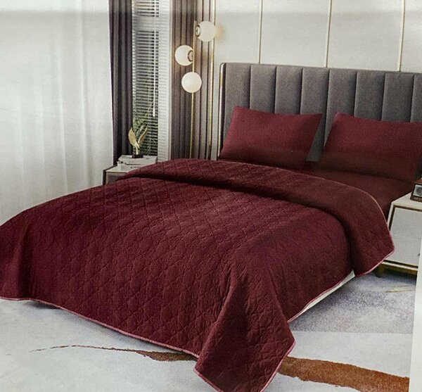 Set of 2 pillowcases, bedspread and sheet, burgundy
