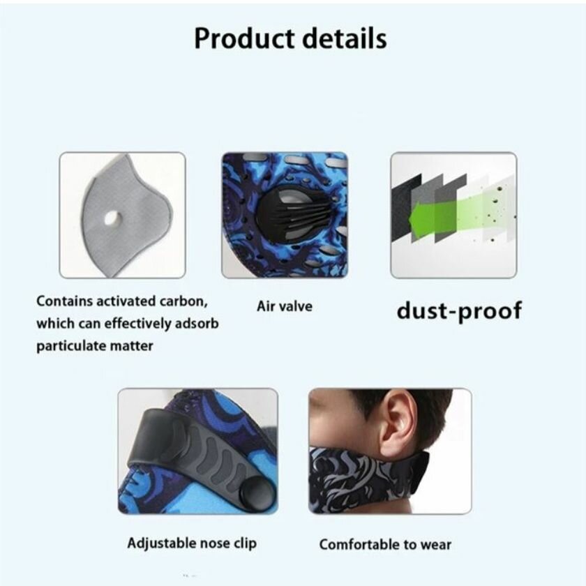 Washable Reusable Face Mask With PM2.5 Mask Filter & Valve