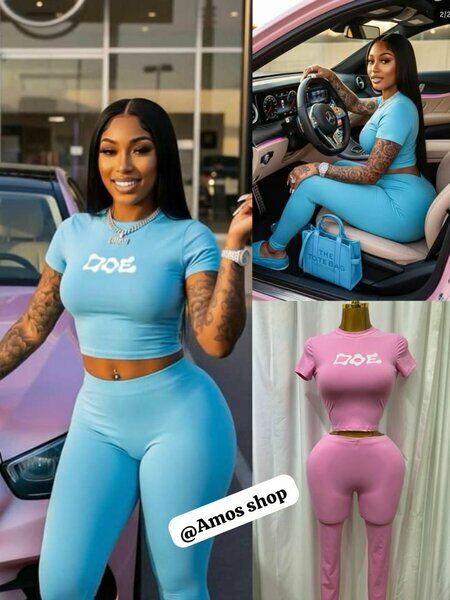 Ensemble crop top bleu/rose