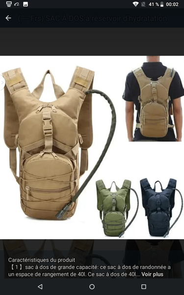 SAC À DOS À RESERVOIRE D'HYDRATATION