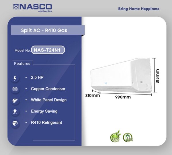 Nasco 2.5HP R410 Split Air Conditioner-NAS-T24N1