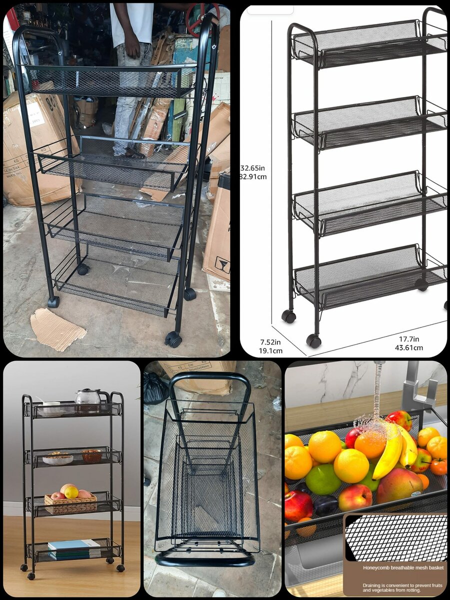 ETAGERE DE RANGEMENT 4 NIVEAUX POUR CUISINE , SALON DE COIFFURE, BUREAU