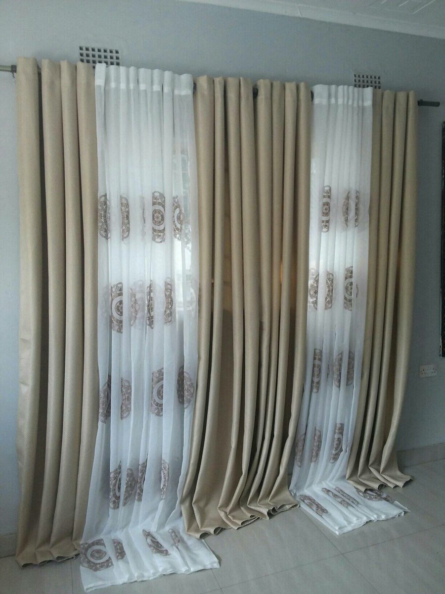 2 drops of curtains white with patterns and golden