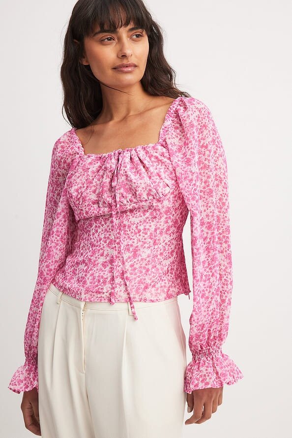 Pink-Print Chiffon Blouse