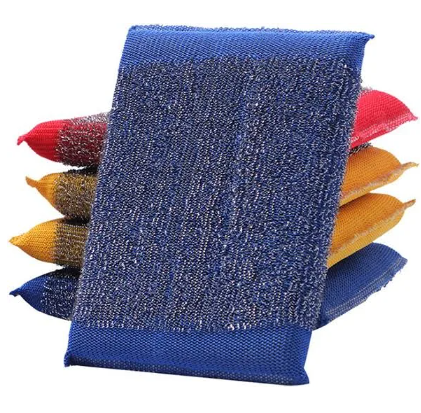 Best Quality Double Sided Pack of 4 Multicolor Practical Stainless Steel Wire Sponge Scouring Cloth Kitchen Decontamination Clean Bowl/dish/pot Brush Household Cleaning Tool