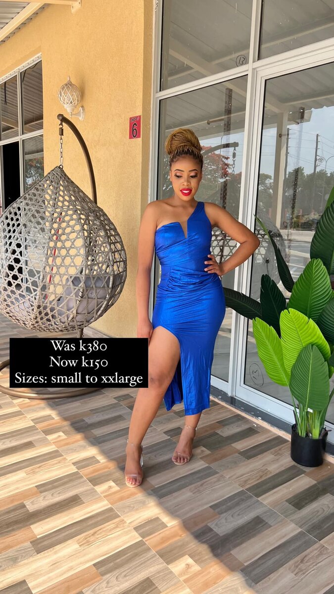 Fitted blue dress on one shoulder