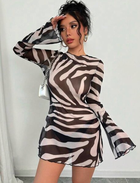 Elegant Vacation Resort School Season Sheer Zebra Print Back