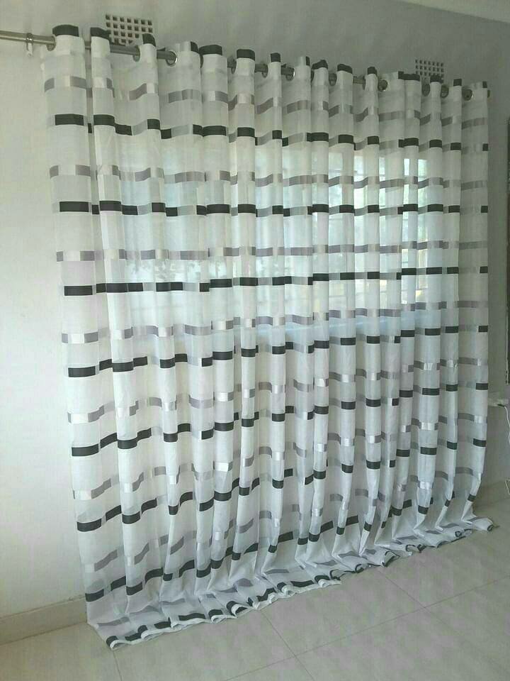 2 drops of curtains white with horizontal stripes