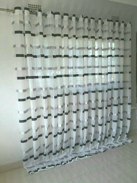2 drops of curtains white with horizontal stripes