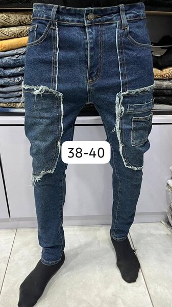 Jeans cargo homme déchirés bleu
