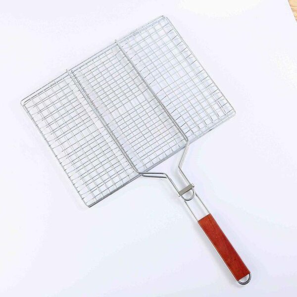 Grille barbecue en inox avec manche en bois