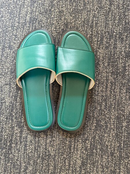 Handmade green leather slides
