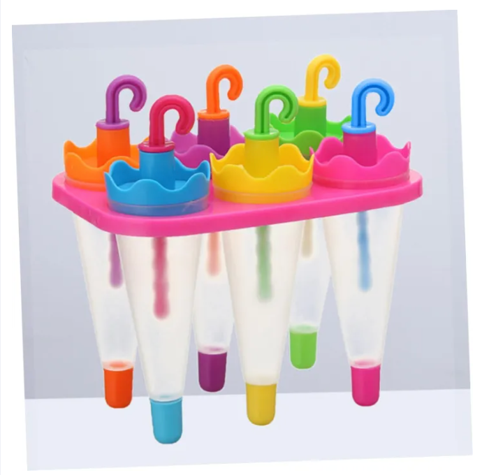 Pack of 6 Reusable Umbrella Shaped Ice Cream Molds, Ice Cream Maker, Ice Lolly Molds Set Kulfi Maker
