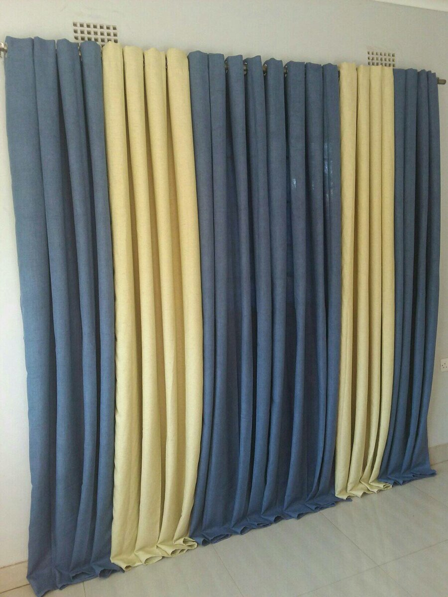 2 drops of curtains blue and yellow