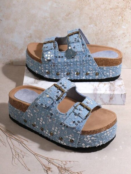 Sandales compensées paillettes