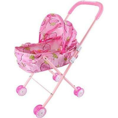 Poussette de poupée rose pliable