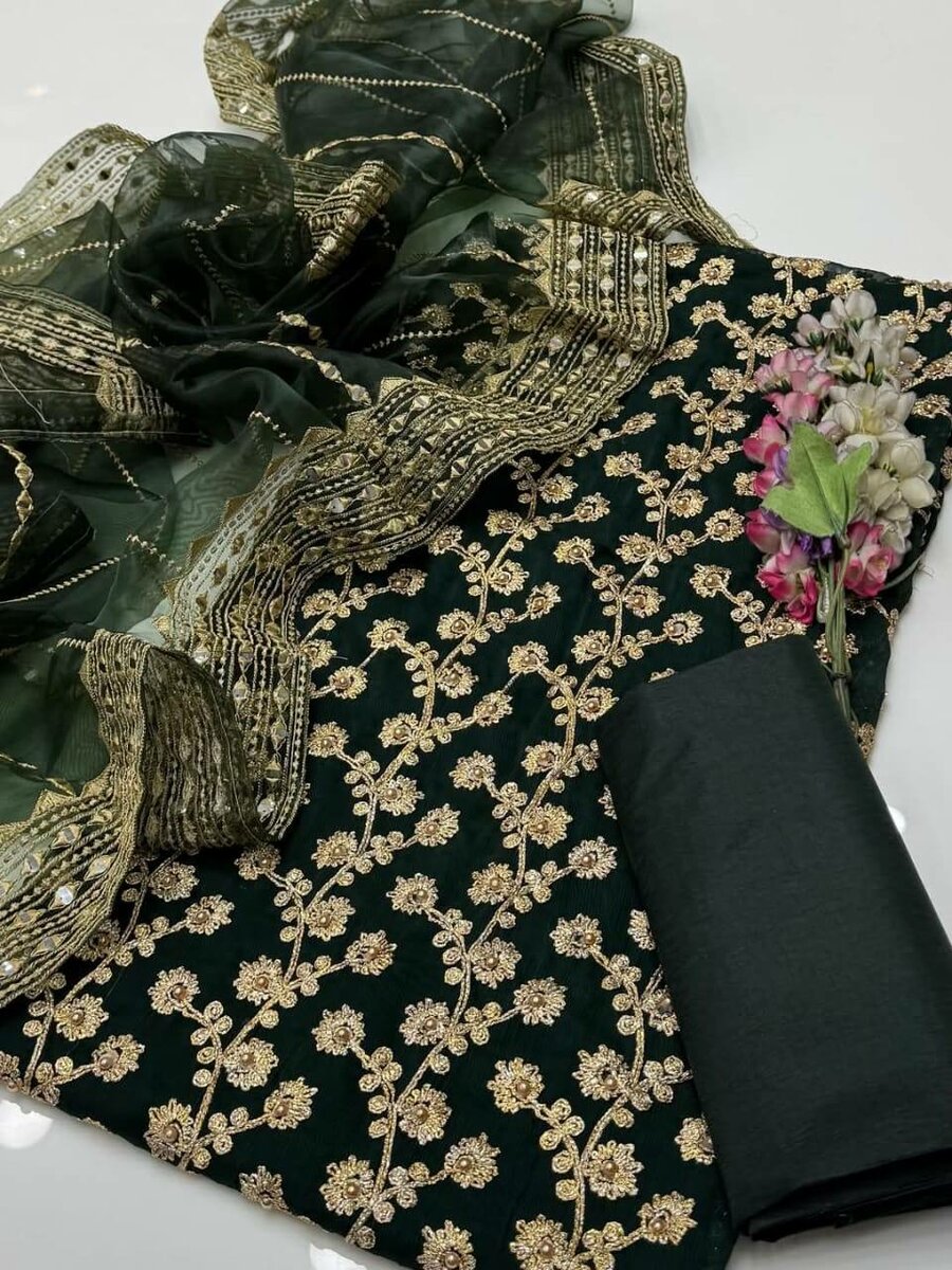 New Eid collection 3 pc .organza,silk, chiffon dc free