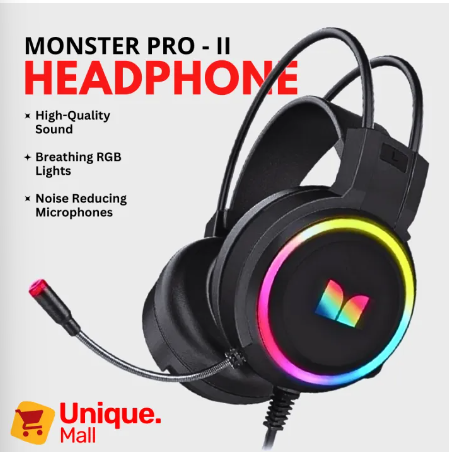 PRO - II RGB Gaming Headphones with Mic for Gaming PC Pubg Mobile PS4 Laptop - 360 Surround Sound Super Bass Vibration Over the Ear Wired Head Phones Gaming Headset with Noise Cancelling Micophone - By Unique Mall