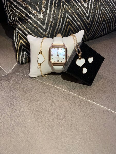 Wrist watch, necklace, bracelet and and earrings set
