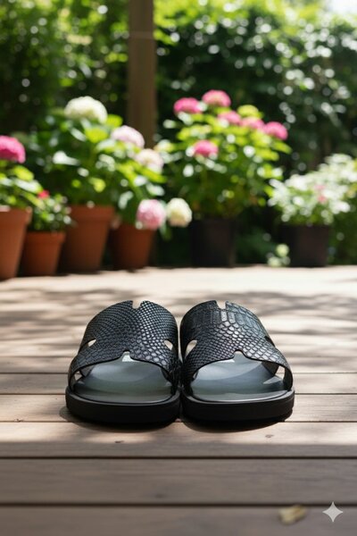 Tongs en cuir texturé pour hommes