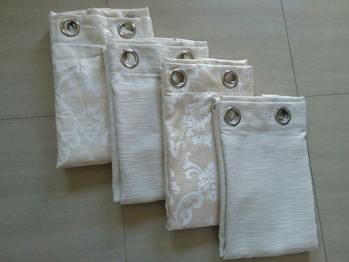 2 drops of curtains beige with flowers and white