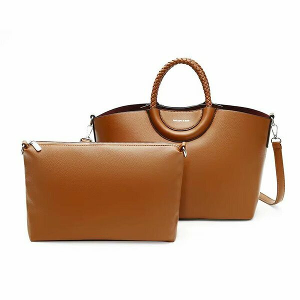 Sac cabas femme marron à anses tressées