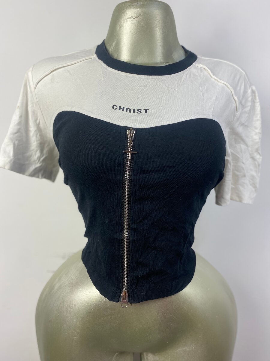 T-shirt bicolore zippée