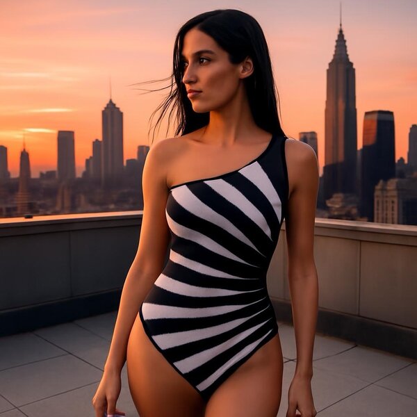 Striped One-Shoulder Swimsuit
