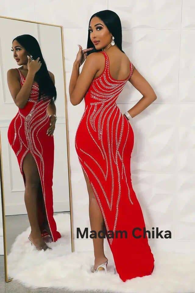 Robe de soirée rouge glamour