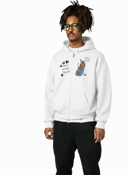 Sweat à capuche blanc imprimé