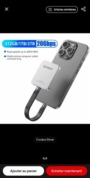 Disque Dur Externe Orico 512GB