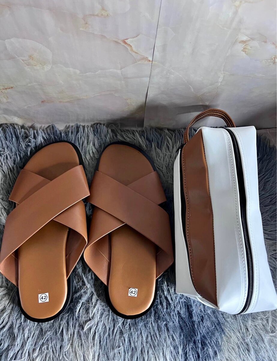 Sandales plates en cuir avec sac