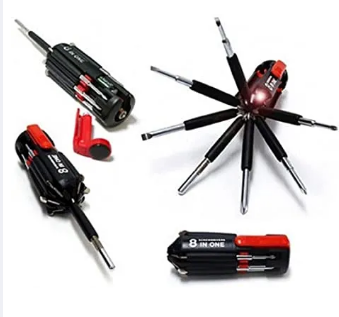 8 in 1 Multi Screwdrivers Set Powerful Torch Kit 8 in one Multi Portable Screwdriver with LED Torch Tools Light Up Flash-light Set DIY Tools