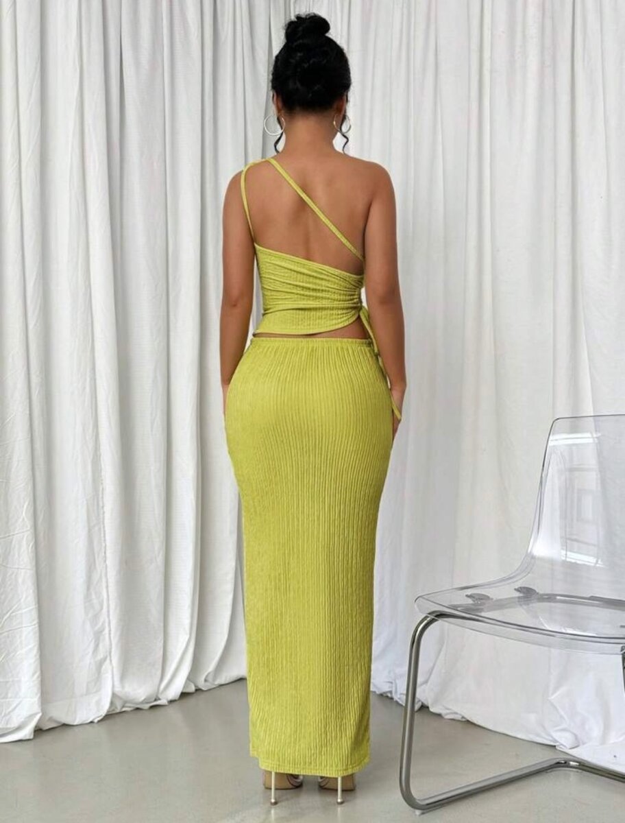 Solid Color Asymmetrical Neckline Hollow Out Sleeveless Top