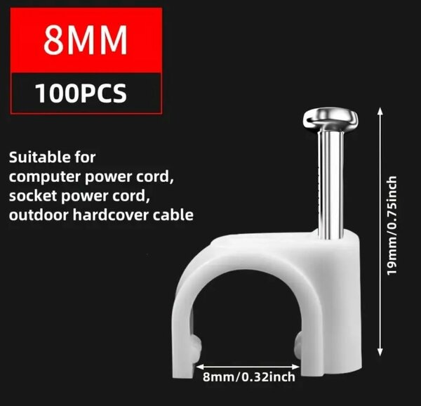 Clips de fixation câbles 8mm (100 pcs)