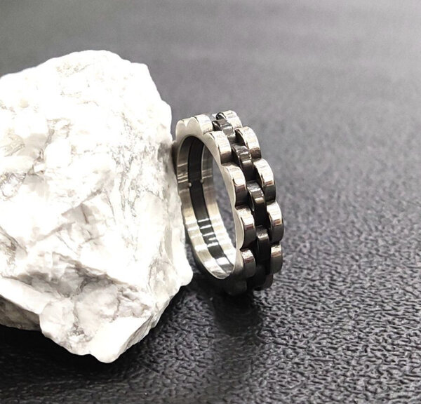Bague acier bicolore tendance
