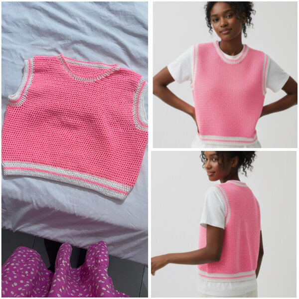 Pull sans manches tricot rose