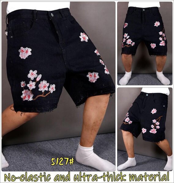 Shorts en jeans pour homme avec broderie de fleurs de cerisier