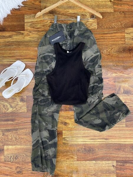 Ladies carmo pants+crop top+ slippers