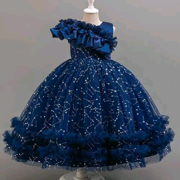 Robe de soirée fille bleu avec volants