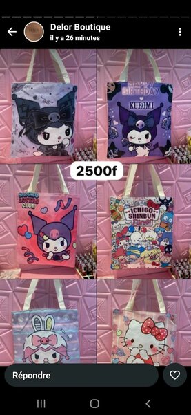 Sacs cabas kawaii personnage